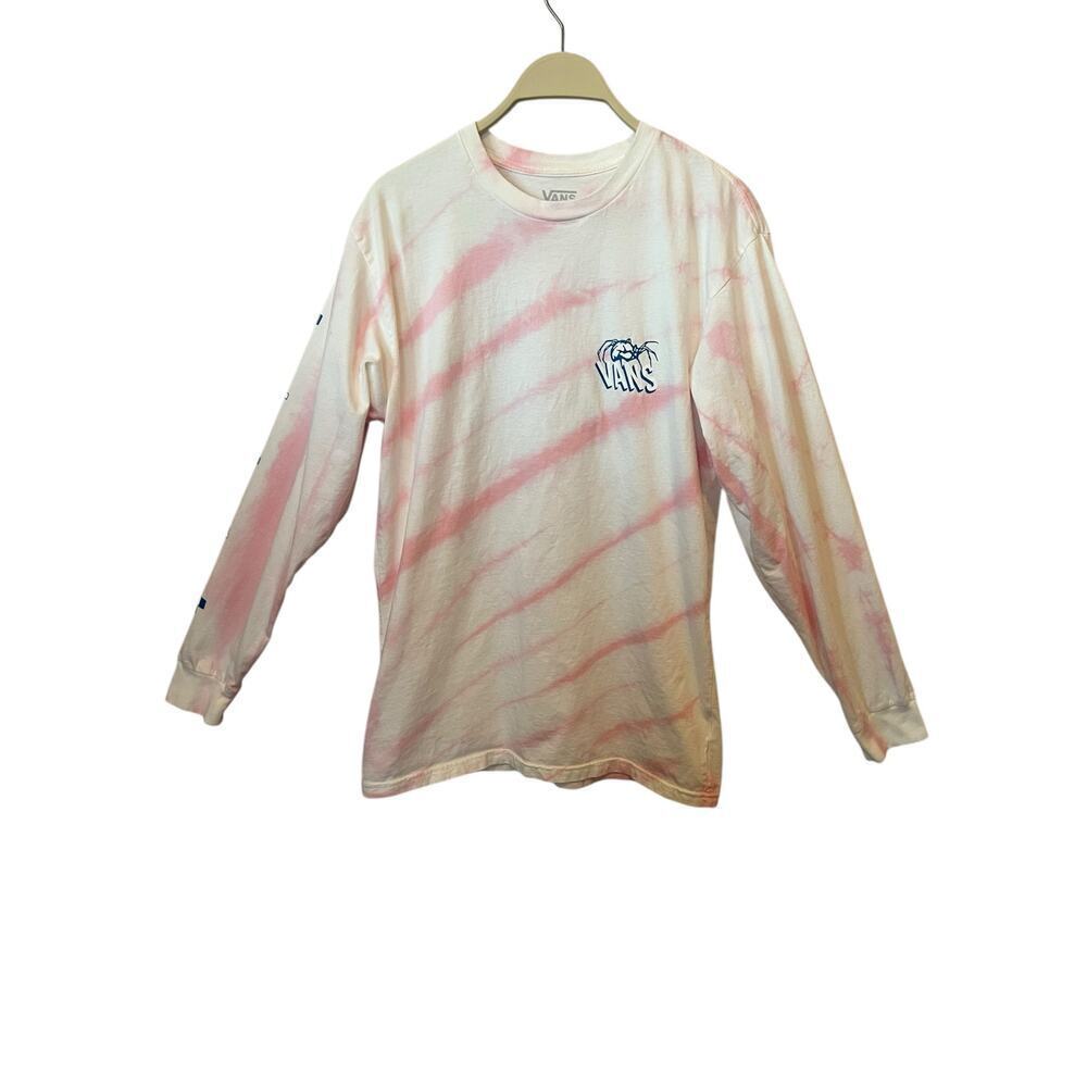 VANS MENS LONG SLEEVE CREW NECK TSHIRT PINK BLUE SND WHITE SIZE M